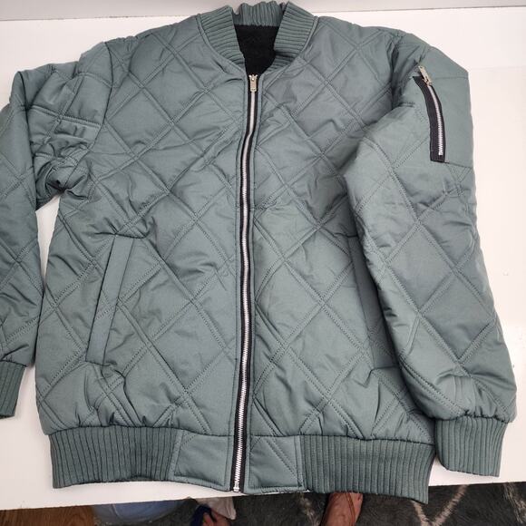 Lightweight Fleece Lined Pockets Grey Diamond Quilted Bomber Jacket Men's Size L - Picture 1 of 7